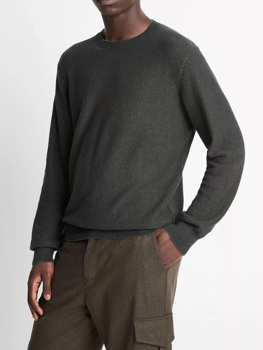 Vince Geo-Jacquard Wool-Blend Crew Neck Sweater in Driver Green/Coastal Blue