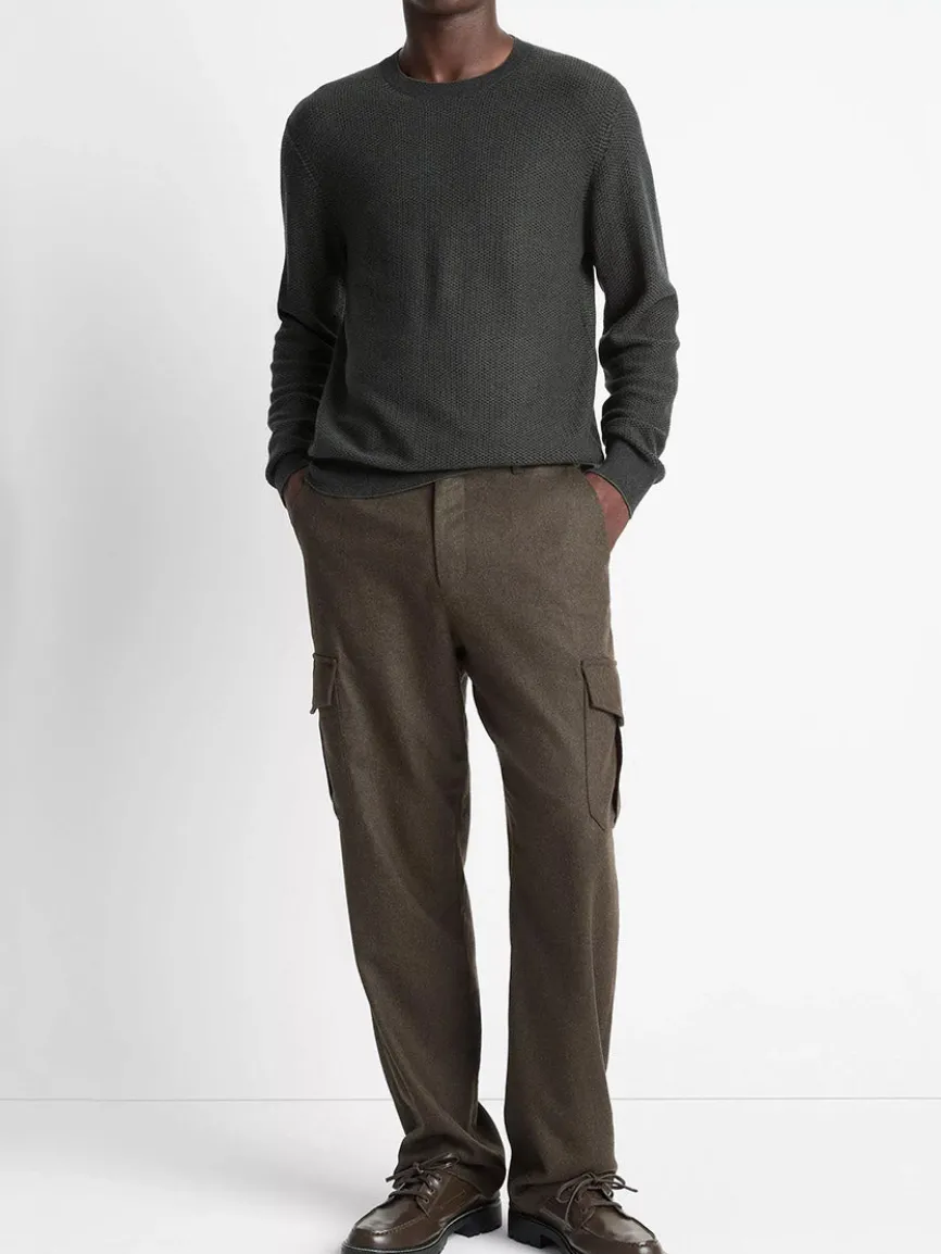 Vince Geo-Jacquard Wool-Blend Crew Neck Sweater in Driver Green/Coastal Blue