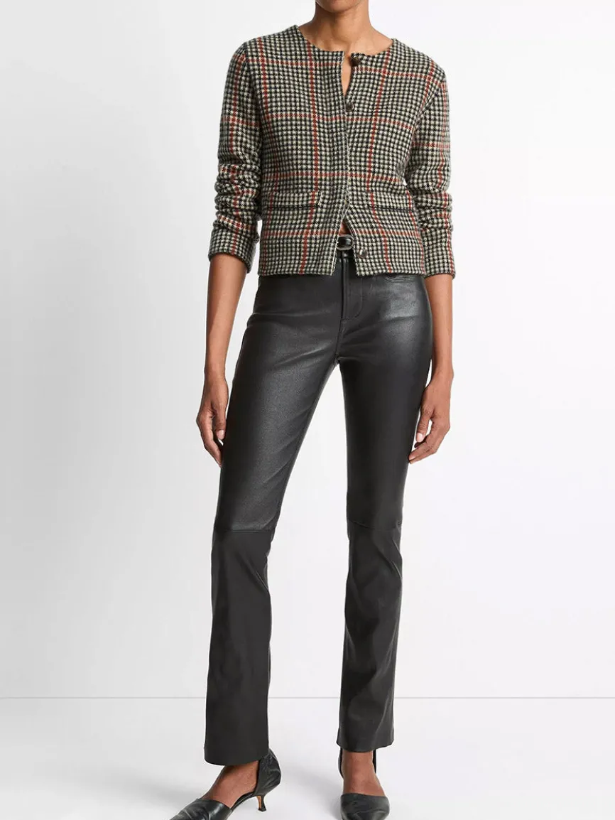 Vince Glen Plaid Wool-Cashmere Cardigan Jacket in Cobblestone/Black Combo