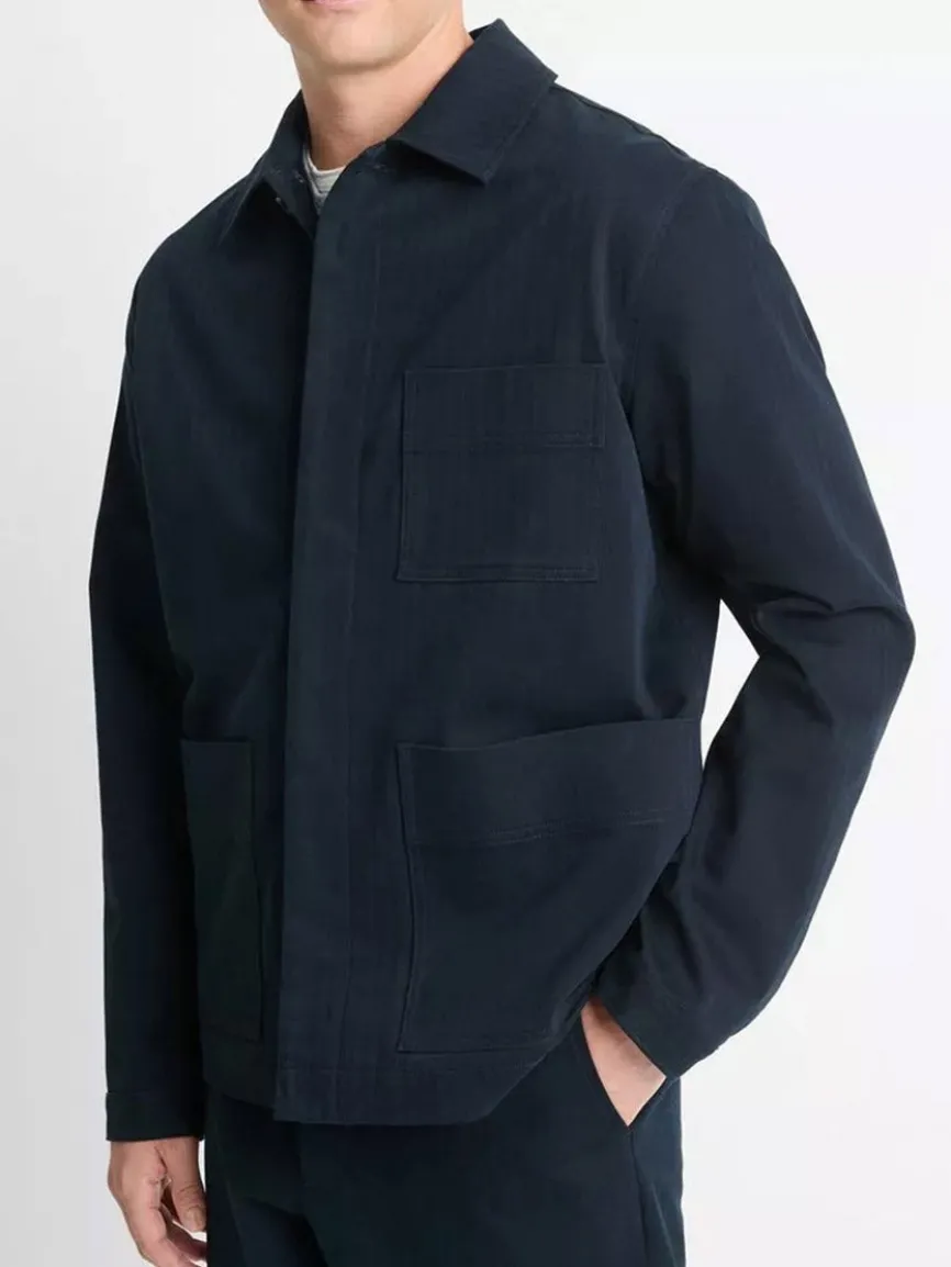 Vince Herringbone Cotton Chore Jacket in Coastal