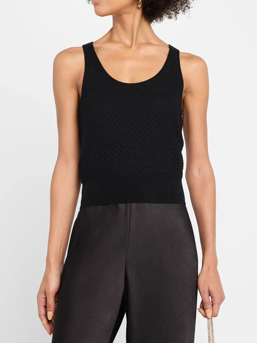 Vince Italian Cotton-Blend Mesh Double-Layer Tank in Black