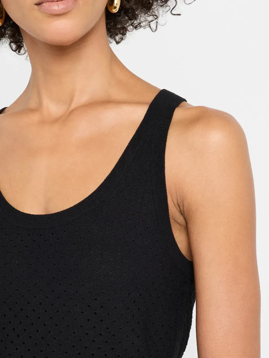 Vince Italian Cotton-Blend Mesh Double-Layer Tank in Black