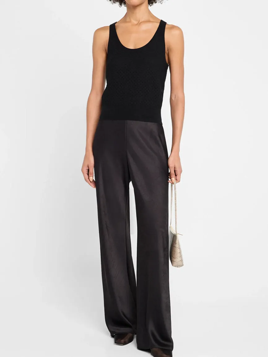 Vince Italian Cotton-Blend Mesh Double-Layer Tank in Black