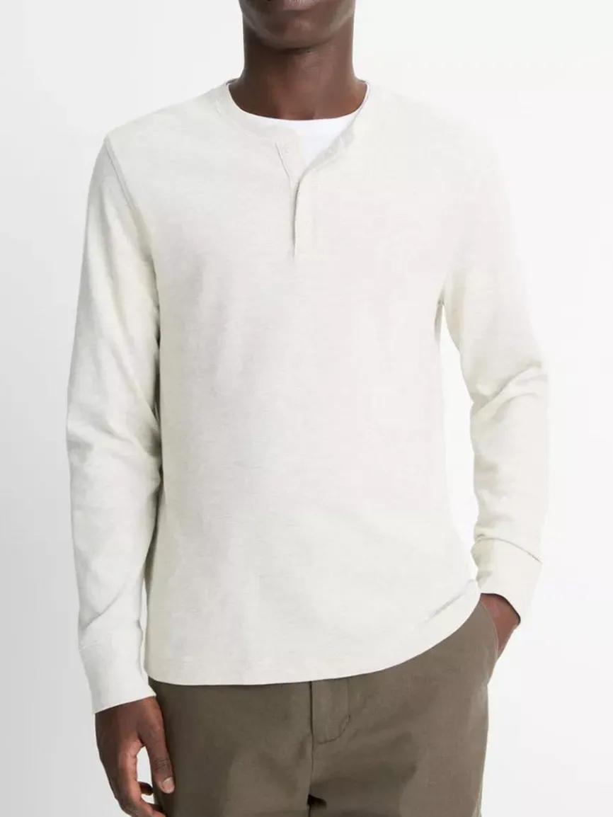 Vince Pima Cotton Waffle Henley in Heather Baja Sand