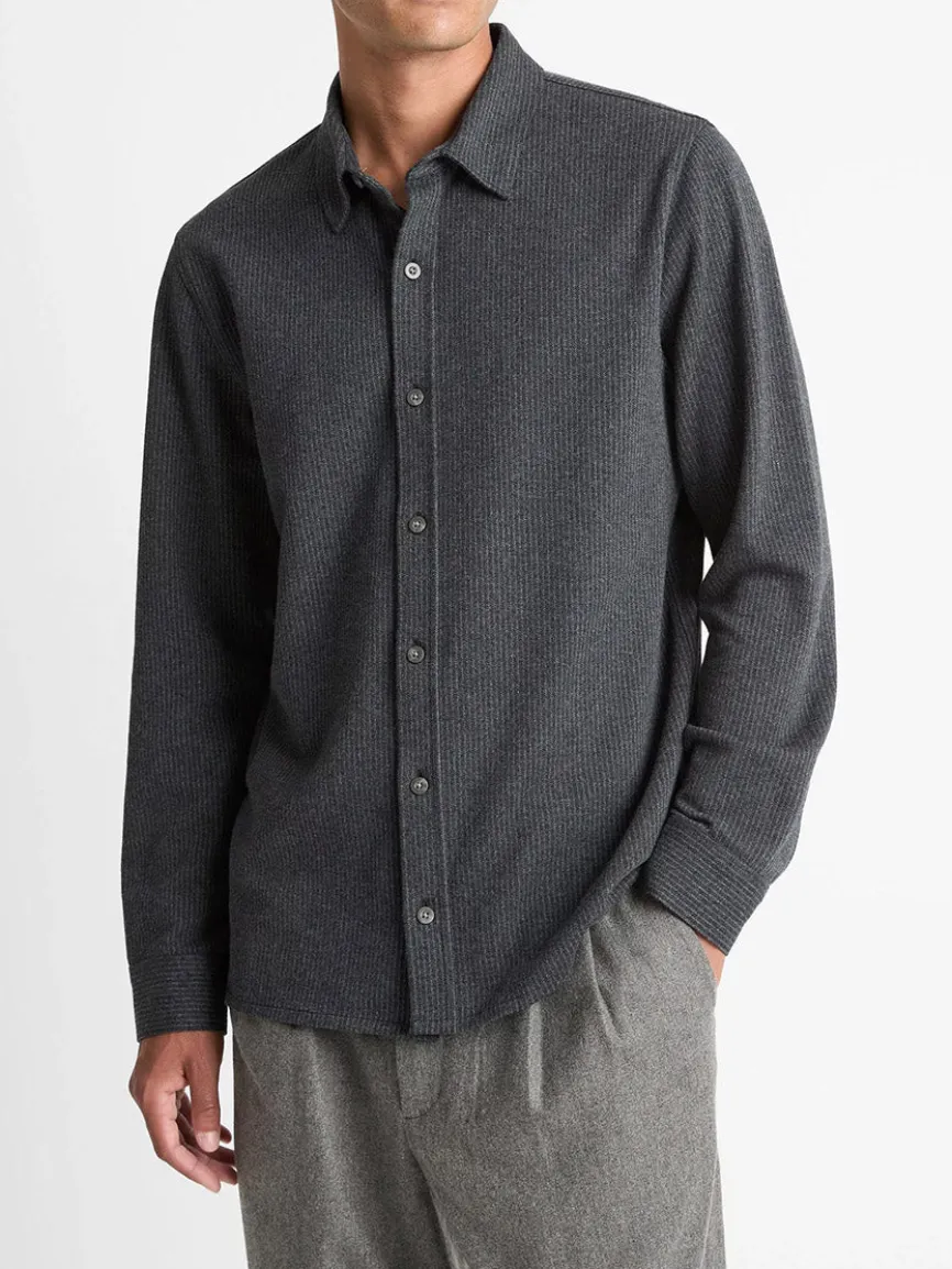 Vince Pinstripe Jacquard Cotton-Blend Button-Front Shirt in Charcoal