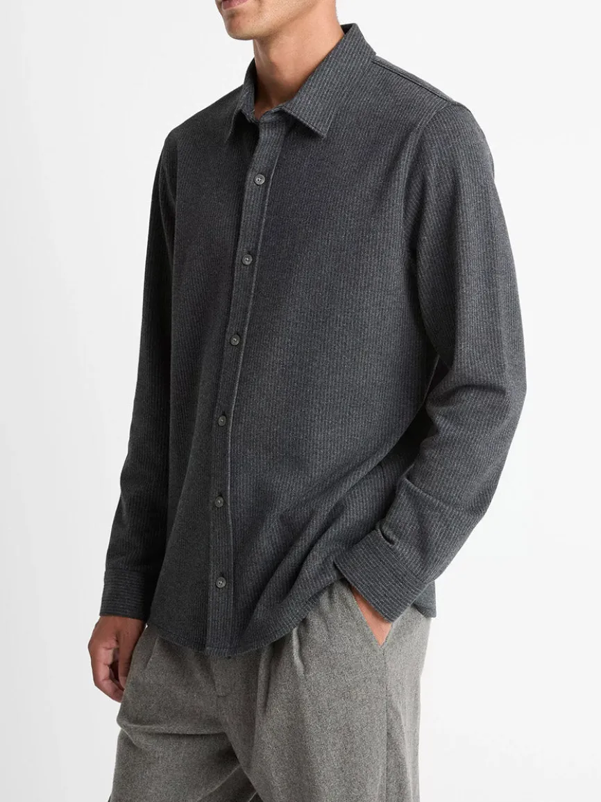Vince Pinstripe Jacquard Cotton-Blend Button-Front Shirt in Charcoal