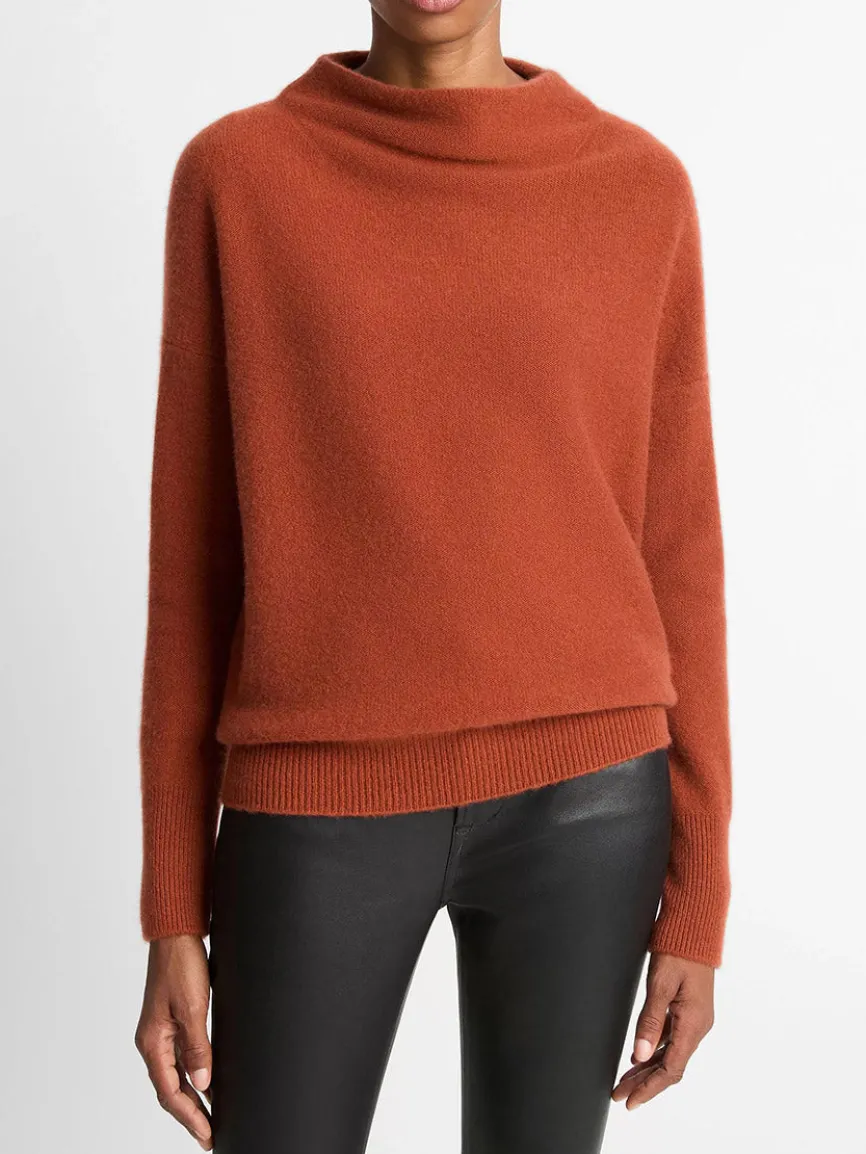Vince Plush Cashmere Funnel-Neck Sweater in Tuscan Red