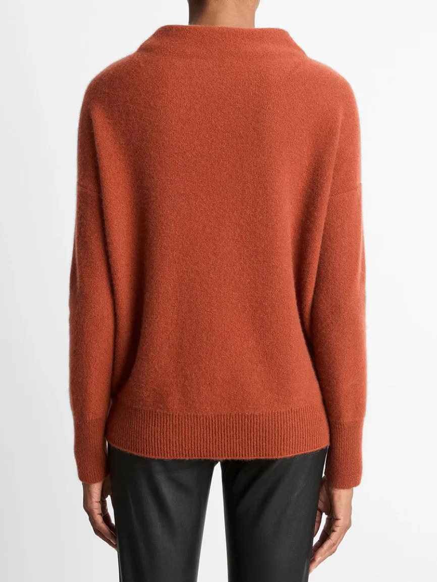 Vince Plush Cashmere Funnel-Neck Sweater in Tuscan Red