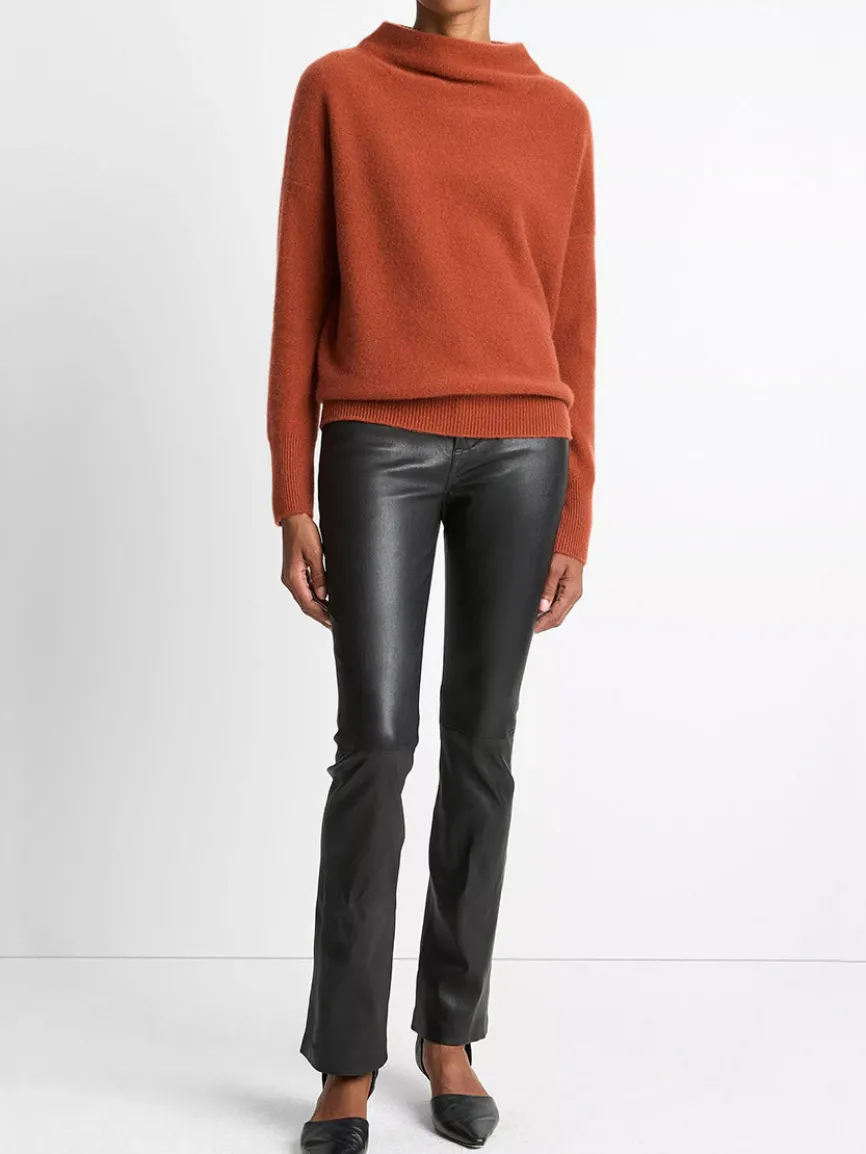 Vince Plush Cashmere Funnel-Neck Sweater in Tuscan Red