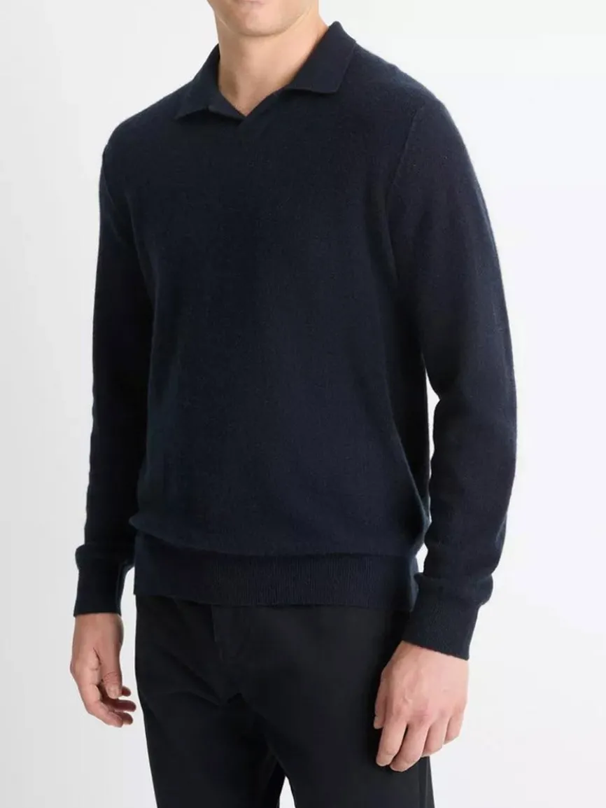 Vince Plush Cashmere Johnny-Collar Polo in Coastal
