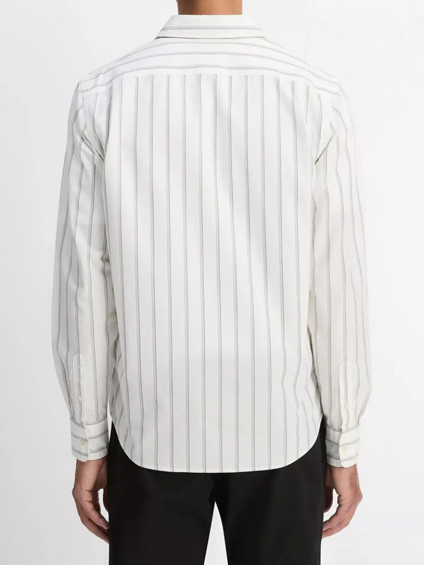 Vince Port Stripe Cotton Button-Front Shirt in Off White/Smoke