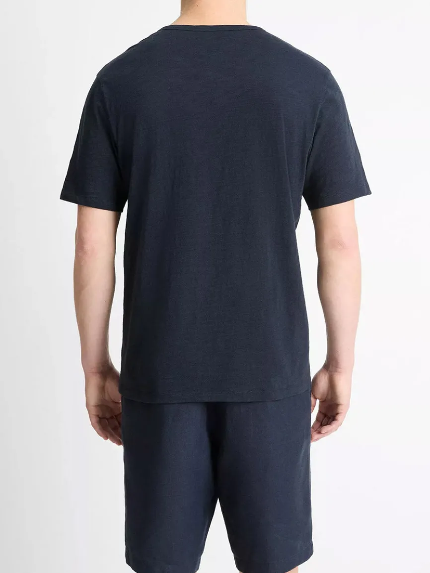 Vince Slub Cotton Split-Neck T-Shirt in Coastal Blue