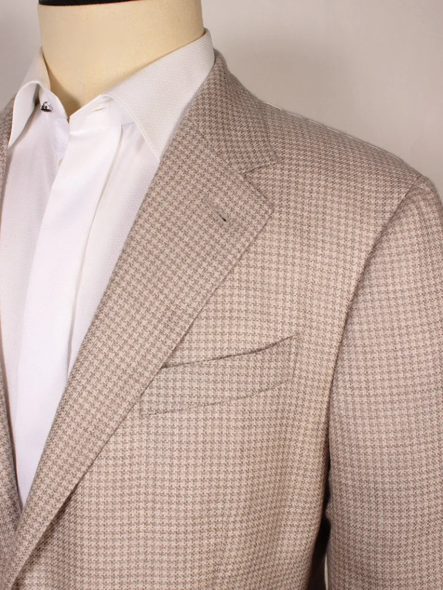 Zegna Cream Houndstooth Cashmere Blend Sport Jacket