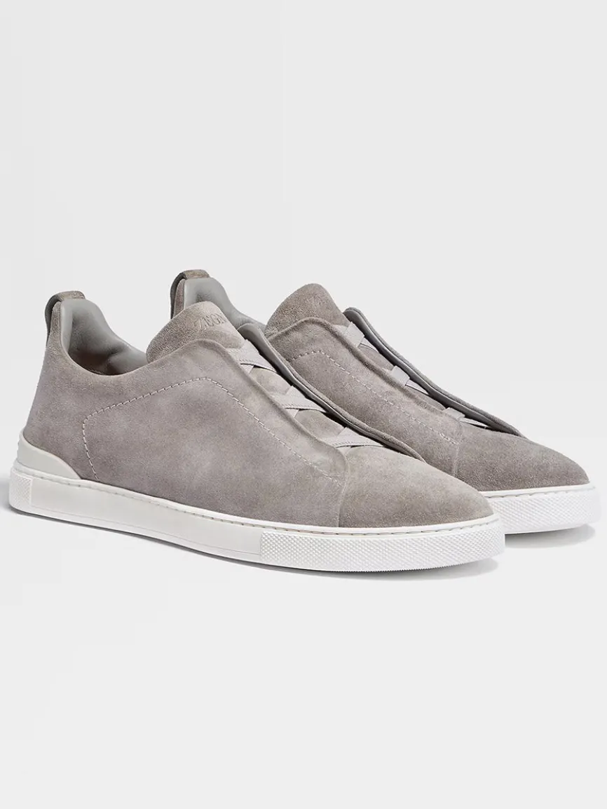 Zegna Light Grey Suede Triple Stitch™ Sneakers