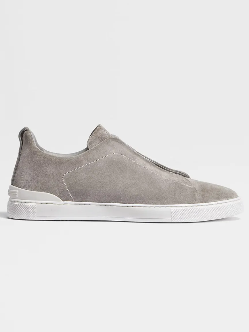 Zegna Light Grey Suede Triple Stitch™ Sneakers