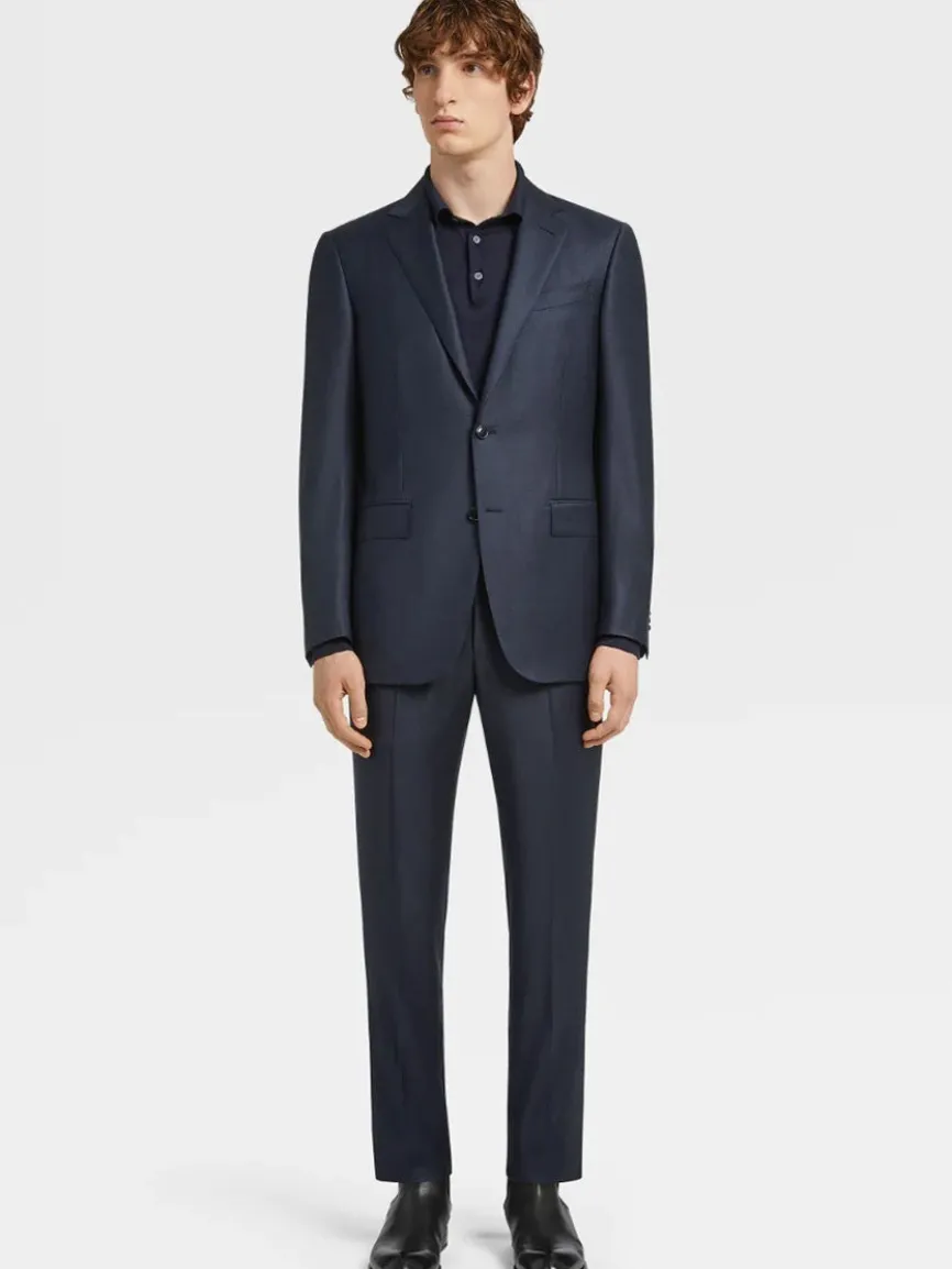 Zegna Navy Blue Milano Trofeo™ Wool Suit in Pinpoint Pattern