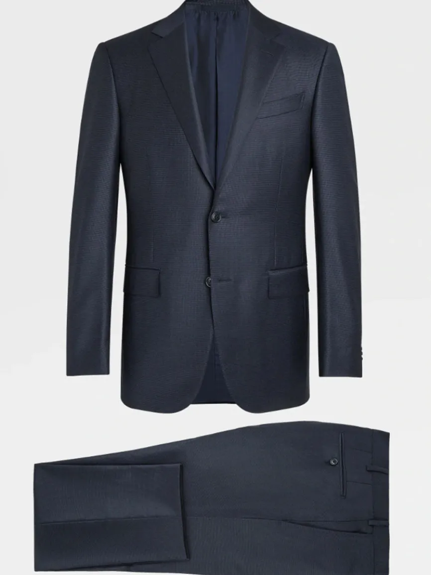 Zegna Navy Blue Milano Trofeo™ Wool Suit in Pinpoint Pattern